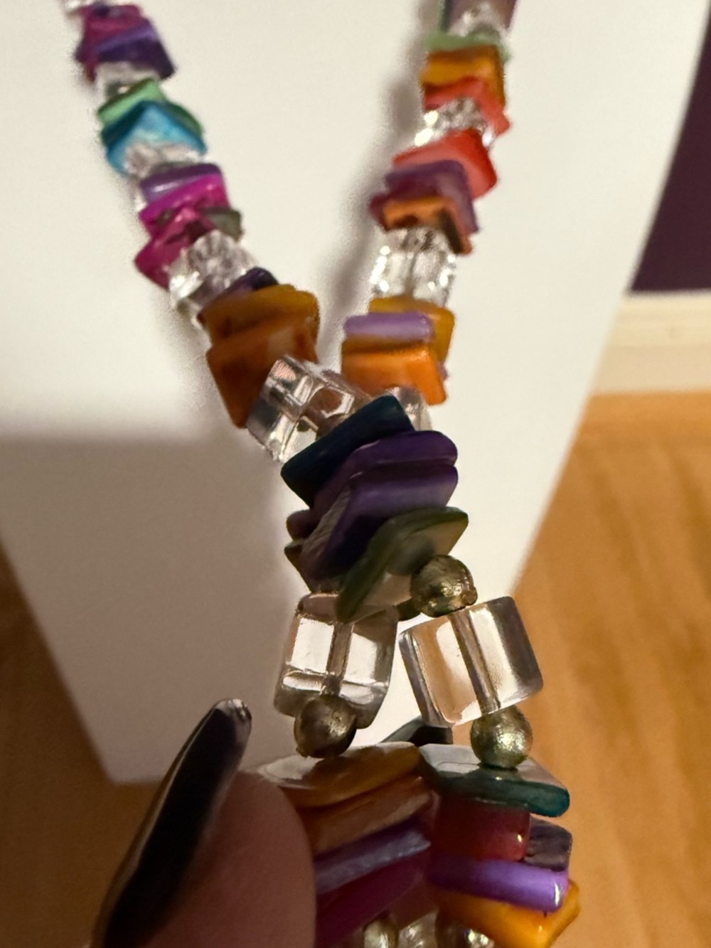 Long Clear Square Bead and Colorful Chip Beaded Necklace - Picture 5 of 9